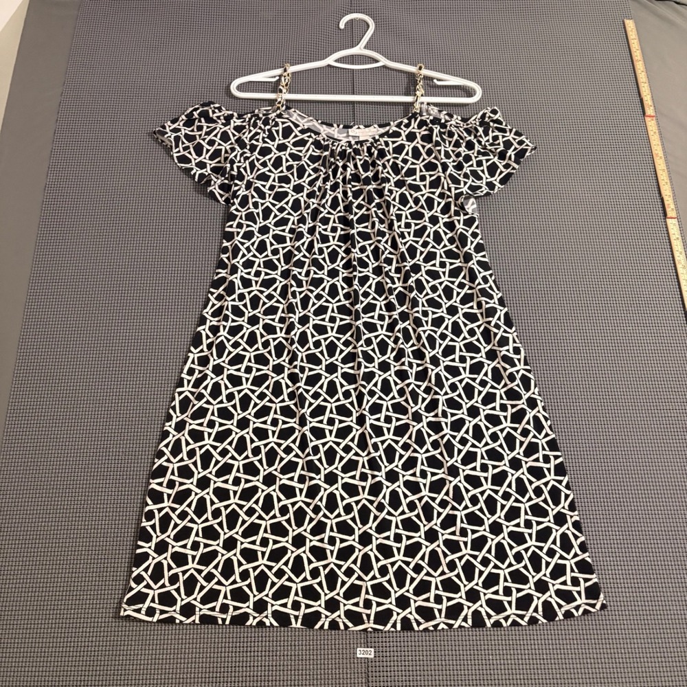 C.B. established 1962 Women Black White Geometric Cold Shoulder Dress Size M